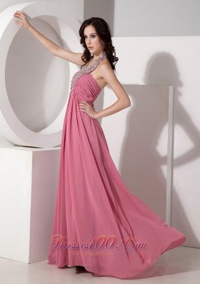 Popular Halter Top Necklace Ruched Prom Dress