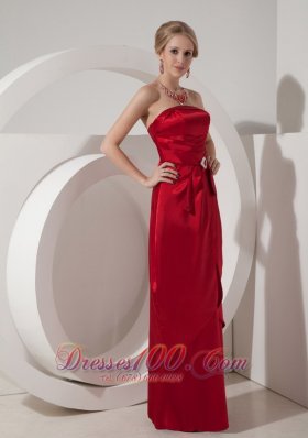 Bridesmaid Dress Column Satin Wine Red