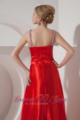 Beaded Straps Deep Neck Silk Like Satin Prom Dress