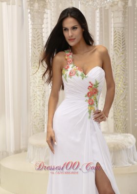 2013 Appliques Dress for Prom Ruched High Slit