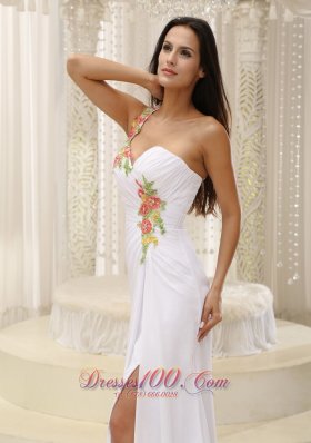 2013 Appliques Dress for Prom Ruched High Slit