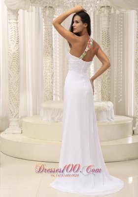 2013 Appliques Dress for Prom Ruched High Slit