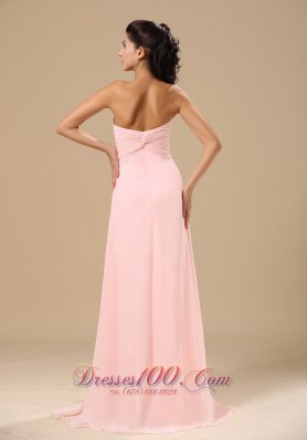 Beading and Hand Made Flowers Light Pink Chiffon Prom Dress