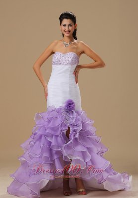 Mermaid Ruffles White and Purple Organza Beaded Prom Dress
