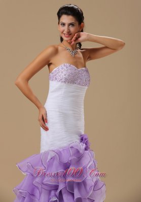 Mermaid Ruffles White and Purple Organza Beaded Prom Dress