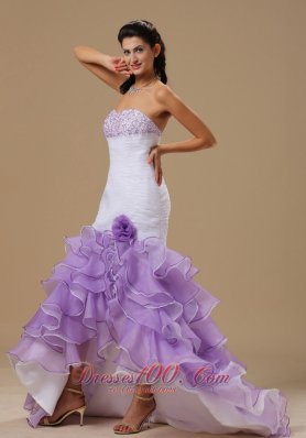 Mermaid Ruffles White and Purple Organza Beaded Prom Dress