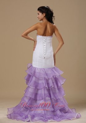 Mermaid Ruffles White and Purple Organza Beaded Prom Dress