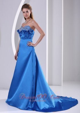 Prom Evening Dress With Court Train Sky Blue