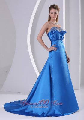 Prom Evening Dress With Court Train Sky Blue