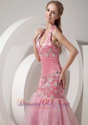 Evening Dress Mermaid Halter Appliques and Beaded Decorated