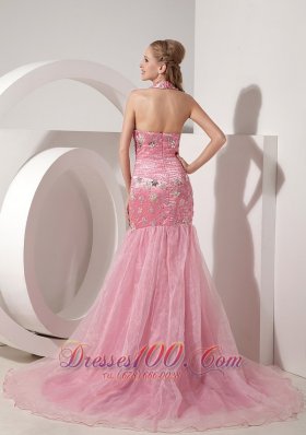 Evening Dress Mermaid Halter Appliques and Beaded Decorated