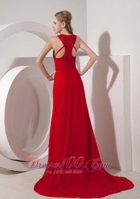 Evening Dress Column Scoop Chiffon Brush Train