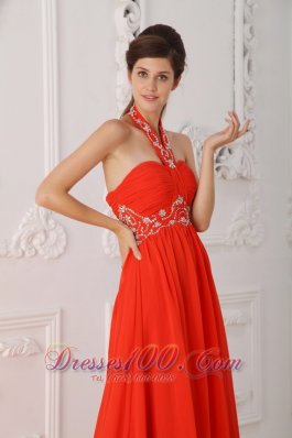 Halter Court Train Beading Red Prom / Evening Dress