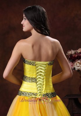 Yellow Beaded Decorate Tulle Dama Dresses for Quinceanera