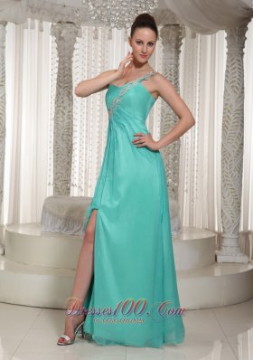 Turquoise High Slit Prom Dress For Party Organza Overlay