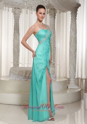 Turquoise High Slit Prom Dress For Party Organza Overlay