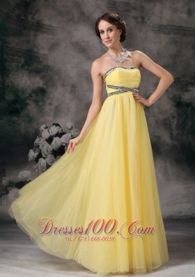 Light Yellow Prom / Evening Dress Empire Tulle