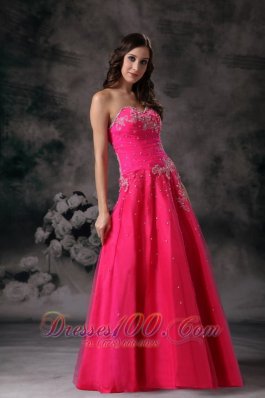 Hot Pink Floral Appliques Beading Formal Prom Dress