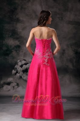 Hot Pink Floral Appliques Beading Formal Prom Dress