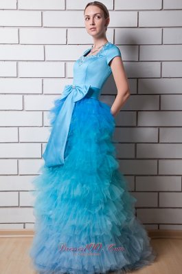 Square Prom Dress Tulle Layers and Taffeta Bowknot