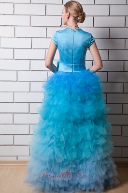 Square Prom Dress Tulle Layers and Taffeta Bowknot