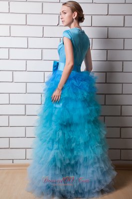 Square Prom Dress Tulle Layers and Taffeta Bowknot