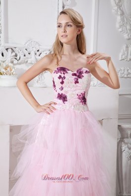 Brush Train Taffeta and Tulle Appliques Prom Dress