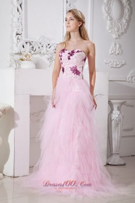 Brush Train Taffeta and Tulle Appliques Prom Dress