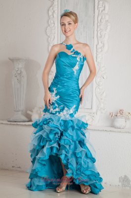 2013 Teal Mermaid One Shoulder White Appliques with HL