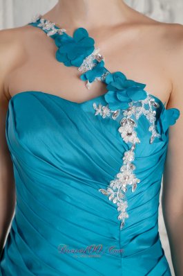 2013 Teal Mermaid One Shoulder White Appliques with HL