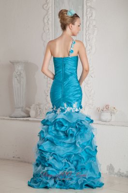 2013 Teal Mermaid One Shoulder White Appliques with HL