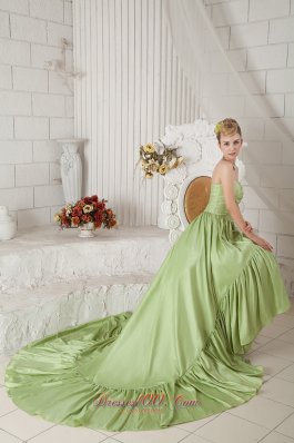 Chapel Train Ruch Prom Dress 2013 Yellow Green