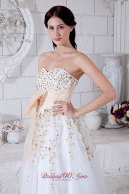 Light Apricot Waistband Beading Prom / Evening Dress