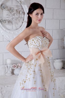 Light Apricot Waistband Beading Prom / Evening Dress