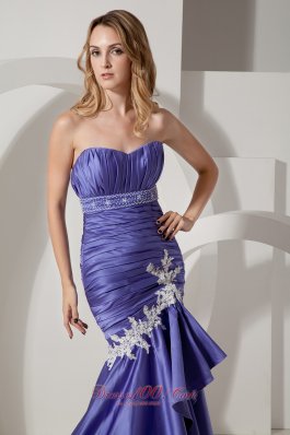 Purple and White Elastic Wove Satin Wedding Dress Court Train