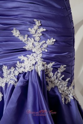 Purple and White Elastic Wove Satin Wedding Dress Court Train