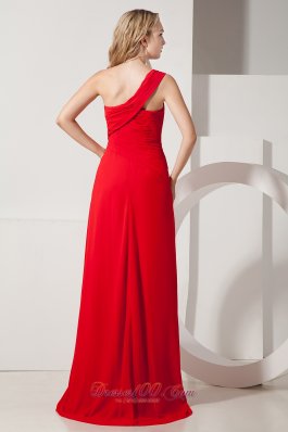 One Shoulder Hand Flowers Prom / Evening Dress With Slit