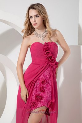 Hand Flowers Chiffon and Lace High-low Prom Dress