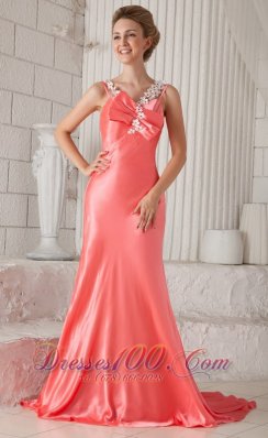 White Petals Brush Watermelon Prom / Celebrity Dress