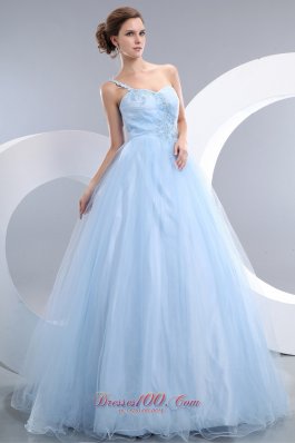 A-line One Shoulder Prom / Evening Dress Tulle Appliques