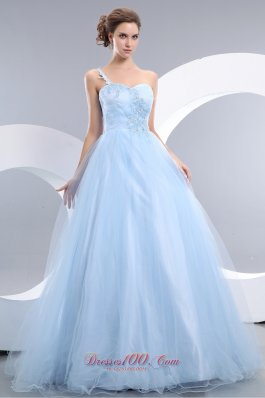 A-line One Shoulder Prom / Evening Dress Tulle Appliques