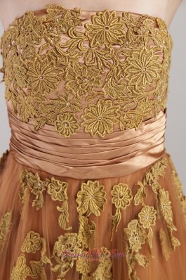 Rust Red Empire Tulle Floral Appliques Prom Dress