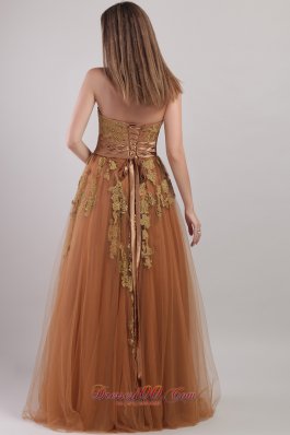 Rust Red Empire Tulle Floral Appliques Prom Dress