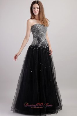 Black Column Beaded Bodice Prom / Celebrity Dress