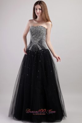 Black Column Beaded Bodice Prom / Celebrity Dress