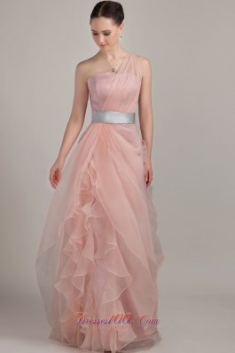 Column One Shoulder Ruffles Prom Dress with Waistband