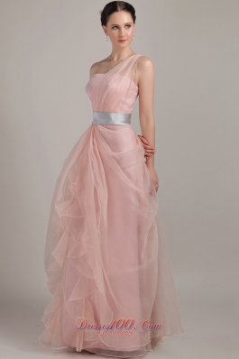 Column One Shoulder Ruffles Prom Dress with Waistband