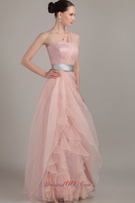 Column One Shoulder Ruffles Prom Dress with Waistband