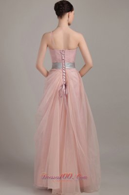 Column One Shoulder Ruffles Prom Dress with Waistband