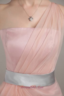 Column One Shoulder Ruffles Prom Dress with Waistband